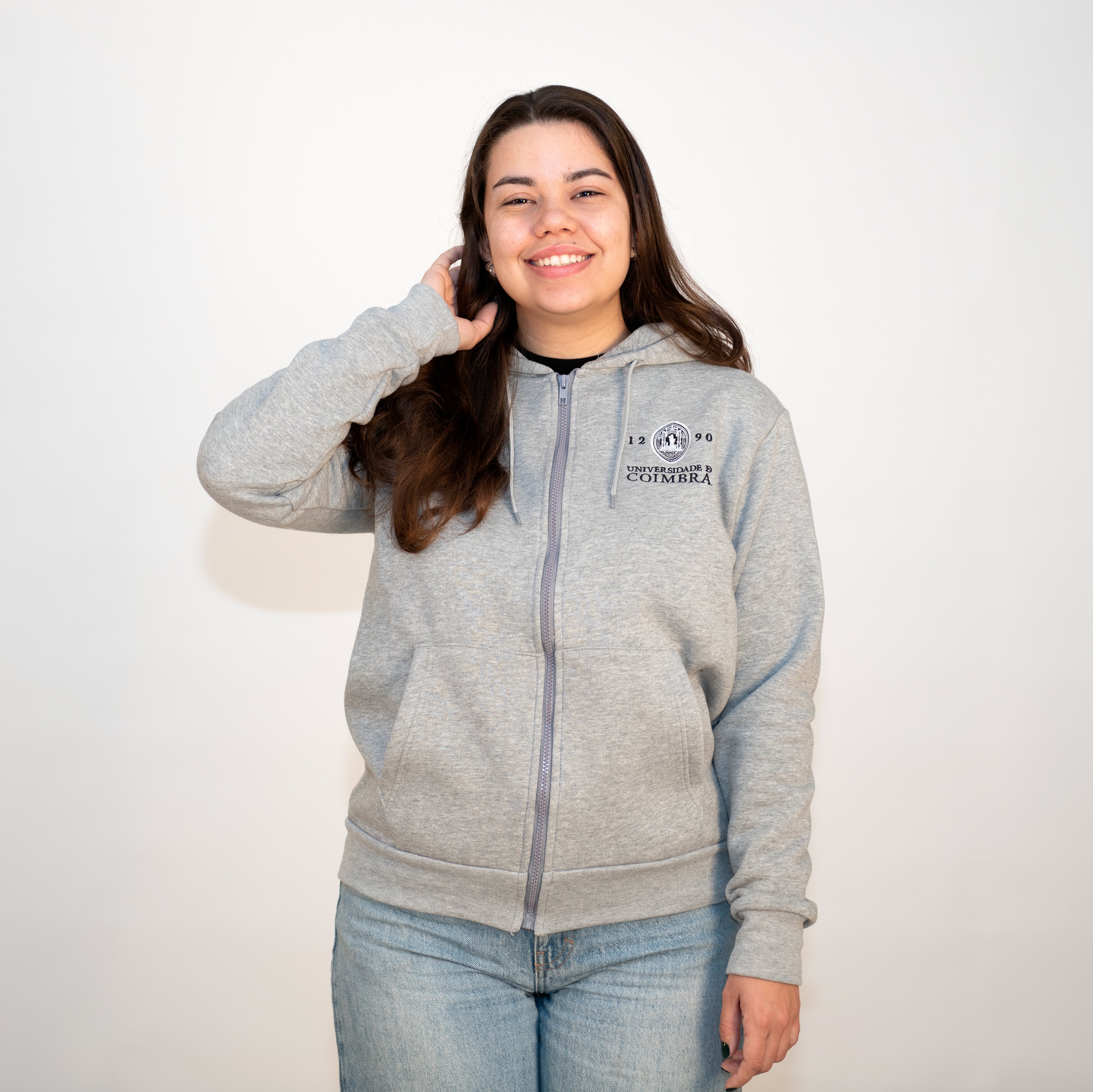 Casaco com Capuz com Logotipo da Universidade de Coimbra Cinzento