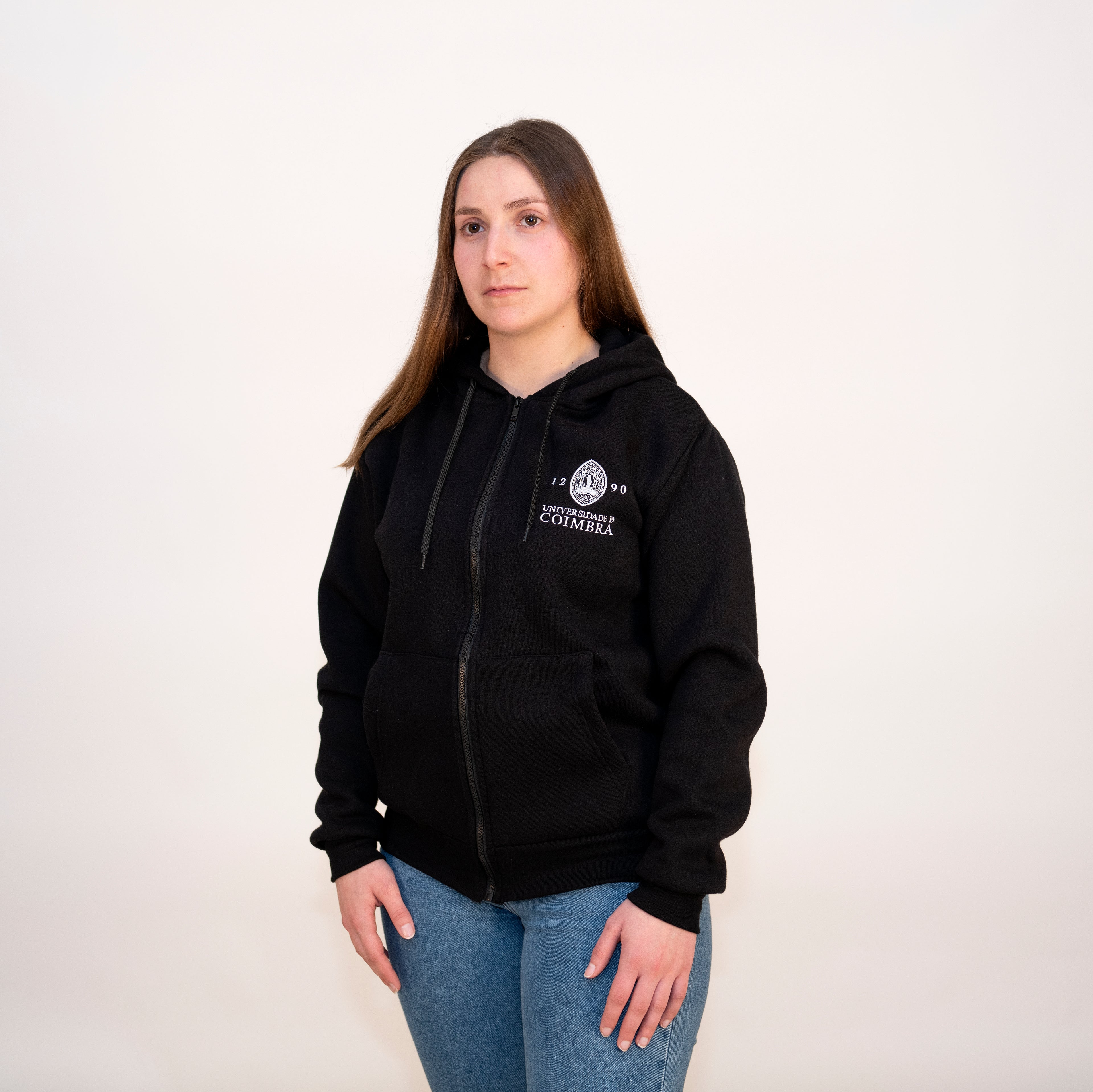 Casaco com Capuz com Logotipo da Universidade de Coimbra Preto