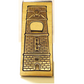 Abre-cápsulas com o formato da Torre da Universidade de Coimbra em metal dourado, dentro da caixa.